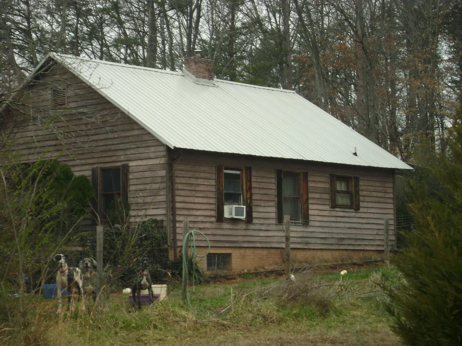 White metal roof on an old wood sided farmhouse, from a Asphalt Shingle Roof Repair job in Pease